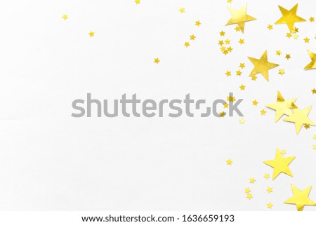 Gold glitter confetti isolated on white background party decoration merry christmas happy new year background design