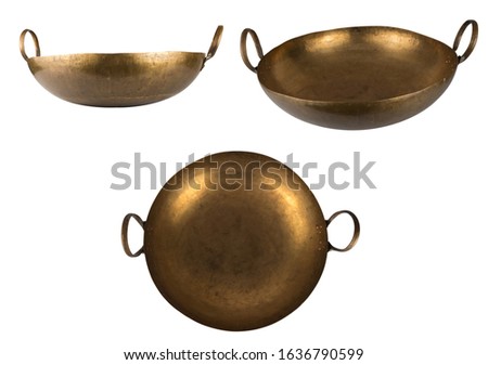 Brass pan isolated  on white background thai Royalty-Free Stock Photo #1636790599