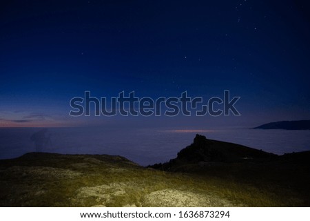 Autumn photos of the Crimean peninsula, night morning photos, blurry photographers, fogs of the Demerdzhi mountains, evaporation of water from the Black Sea