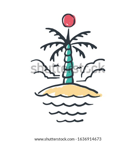Summer Beach Wave Sea Holiday Island Line Graphic Illustration Vector Art T-shirt Design