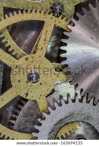 clock mechanism gears and cogs close up
