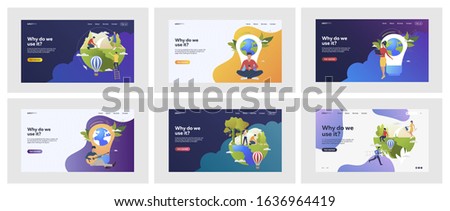 Set of people building environmentally friendly world. Flat vector illustrations of people helping ecology. Environment, ecology concept for banner, website design or landing web page