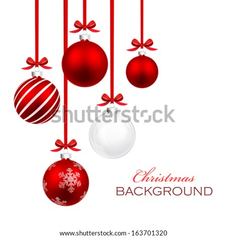 Christmas balls with red ribbon and bows Royalty-Free Stock Photo #163701320