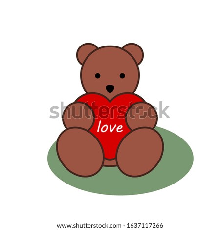 Teddy bear holding a heart icon. Vector illustration with the inscription.