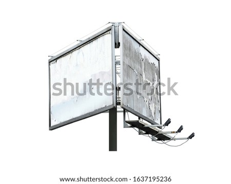 Old shabby billboards isolated on white background