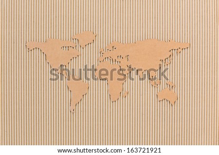 World map made of corrugated fiberboard. World wide shipping concept