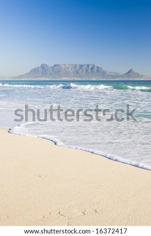 Table Mountain - the world famous landmark in Cape Town, South Africa. Picture taken on a clear Winters day from the Blouberg Strand beach.