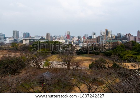 Picture of Fukuoka City and Fukuoka Tower with Fog weather  from Maizuru Park or Ruin of Fukuoka Castle