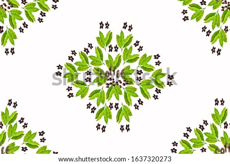 Seamless pattern natural of leaves and coffee bean on white mandalas background