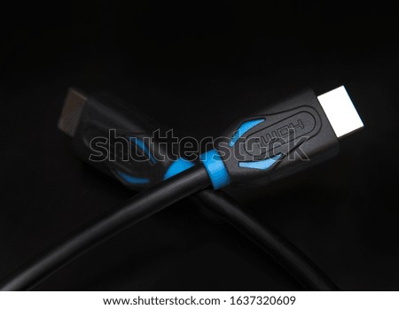 hdmi cable stock photo on black background