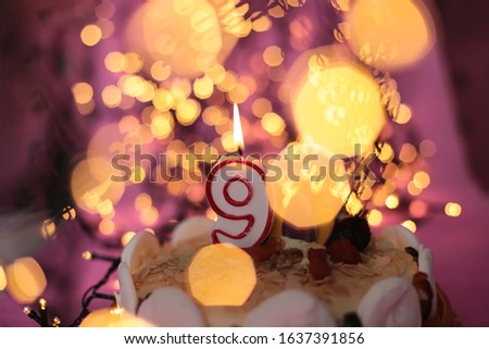 Burning candle in the cake