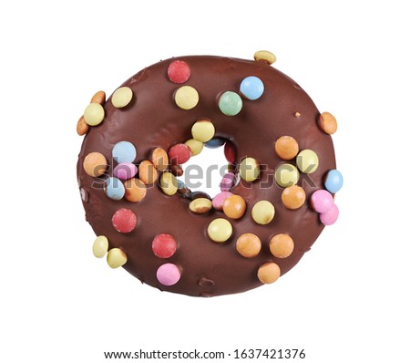 Chocolate donut with candy. doughnut isolated on white. Clipping path