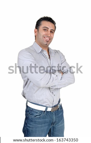 A portrait picture of a happy young handsome man smiling in to the camera for white background. 