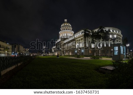 Capitolio building lit up at night. Havana, Cuba.