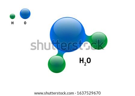Chemistry model molecule water H2O scientific element formula. Integrated particles natural inorganic 3d molecular structure consisting. Two hydrogen and oxygen volume atom vector isolated spheres Royalty-Free Stock Photo #1637529670