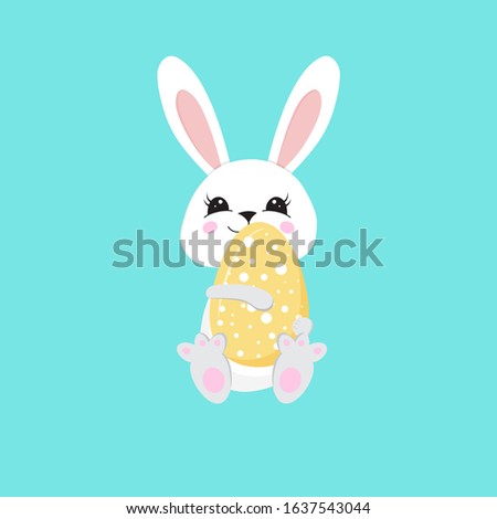 Bunny holding an Easter egg. Easter bunny. Happy bunny. Happy Easter - Vector