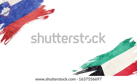 Flags of Slovenia and Kuwait on white background
