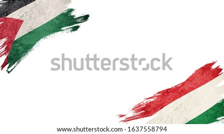 Flags of Palestine and Hungary on white background
