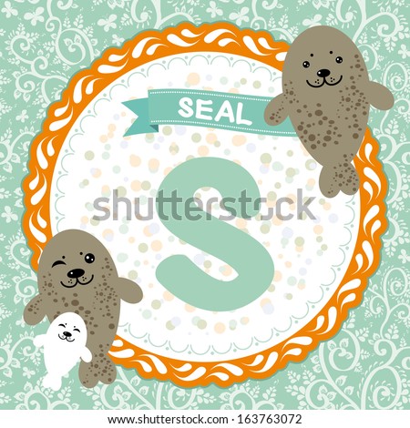 ABC animals: S is seal. Childrens english alphabet. Vector