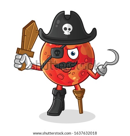 planet mars pirate with wooden swords and hooks. cartoon mascot vector