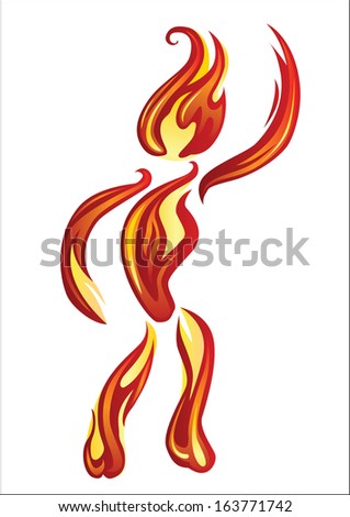 vector man character made from spurts of flame 	 