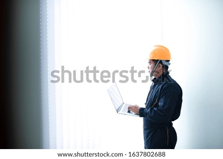 Pictures of architect builders studying project layout of a civil engineer room working with documents at an Asia construction site
