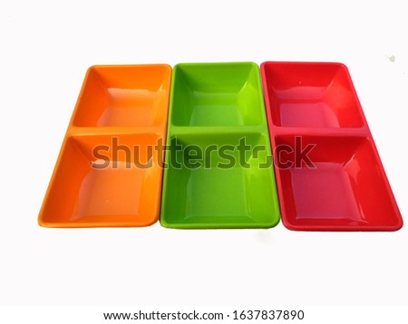 colorful plastic bowl used for food isolated on white background