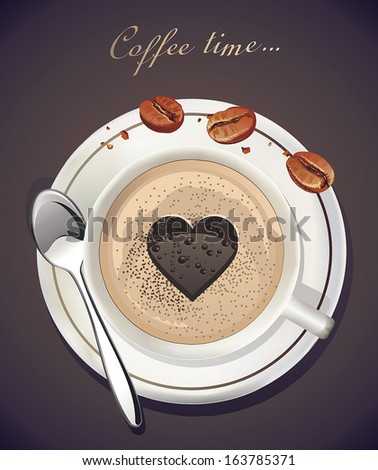 Coffee Cup with Spoon. Cappuccino Heart. Vector illustration