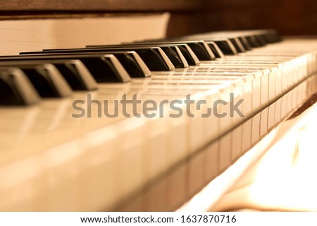 Piano keys. Piano keys background. Selective focus