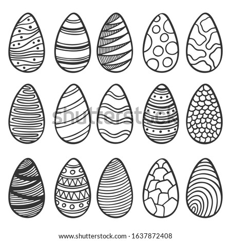 Easter eggs set with different patterns. Isolated on white background. Vector image.