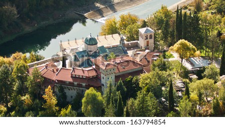 Aerial view of Tvrdos monastery near Trebinje, Bosnia and Hercegovina