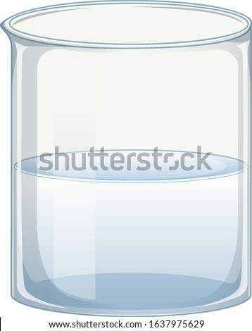 Transparent beaker with clear water on white background illustration