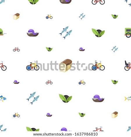 healthy icons pattern seamless. Included editable flat sardine, bread, Bike, seafood, bike sharing, vegetarian, Bike Child seat, tuna icons. healthy icons for web and mobile.