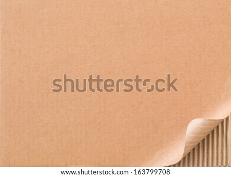 Corrugated cardboard with curled corner. 