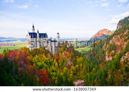 
Neuschwanstein castle in Bavaria region, Germany. Bavaria. Beautifull autumn scenery.