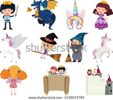 Set of isolated objects theme fairytale illustration