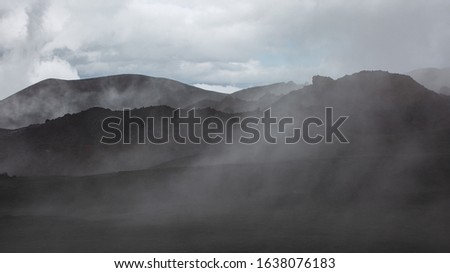 Lava figures in the fog. Volcano Tolbachik