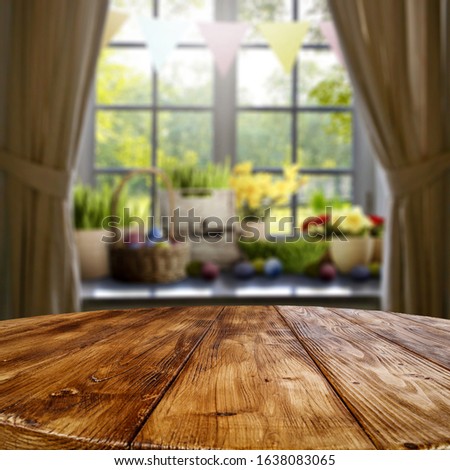 Table background of free space and blurred interior sill. 