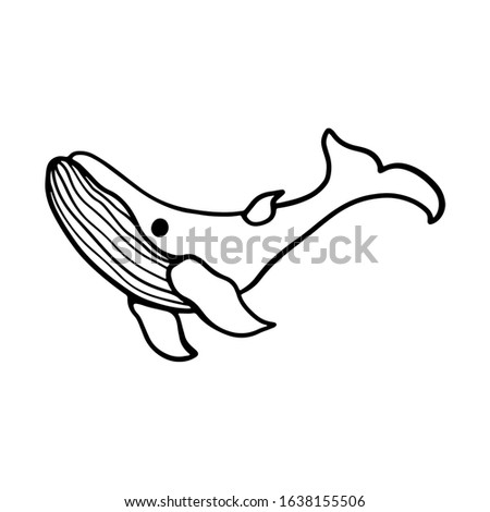 Digital illustration cute doodle black outline freehand single whale. Print for stickers, wrapping paper, baby fabrics, cards, banners, web design.