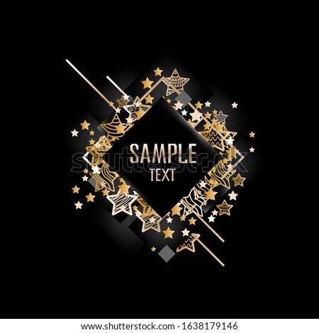 Abstract frame on a black background with gold. Vector illustration of a template on a dark background.