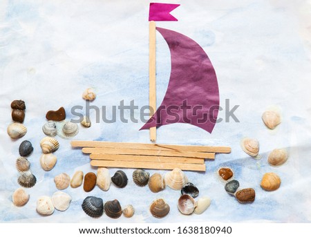 Close up. Wooden boat sailing in the sea.