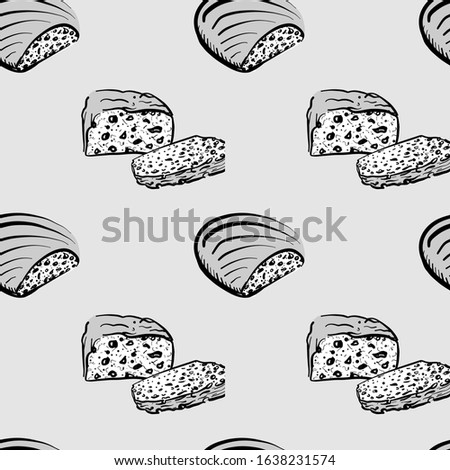 Barmbrack seamless pattern greyscale drawing. Useable for wallpaper or any sized decoration. Handdrawn Vector Illustration