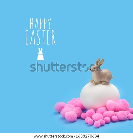 Happy Easter. Easter Bunny and egg. holiday spring season background. minimal modern style.