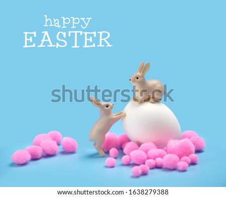 happy Easter greeting card. bunny and egg. Easter holiday background, festive spring season. minimal creative decor. 