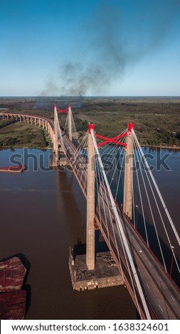 Aerial photo of the Zarate Brazo Largo bridge, in Argentina, that crosses the Paraná river between the province of Buenos Aires and Entre rios.