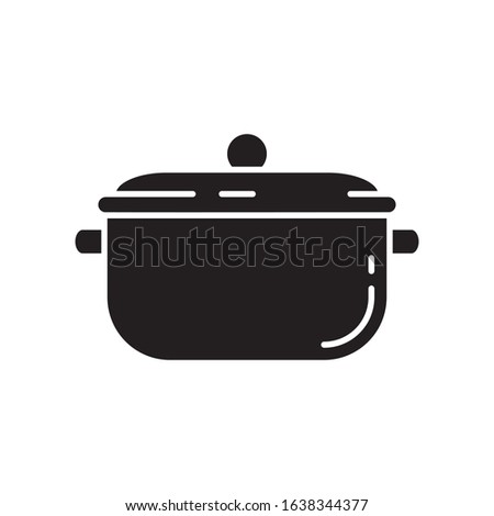 Cutout silhouette saucepan with cover icon. Outline template for cooking logo. Black and white simple illustration. Flat hand drawn isolated vector image on white background