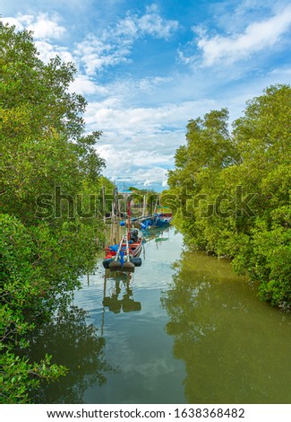 Fishing boat in the mangrove forest community in Chanthaburi Province Which is located in the eastern part of Thailand,Can Gio Mangrove Forest, Vietnam