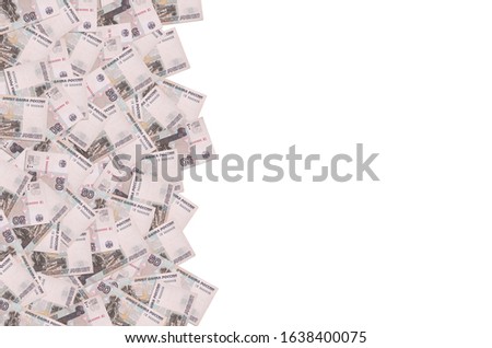 Rostral Column sculpture and Petropavlosk Fortress on Russian 50 rubles banknote closeup pattern