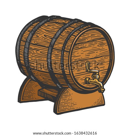 Wine beer wooden barrel sketch engraving vector illustration. T-shirt apparel print design. Scratch board imitation. Black and white hand drawn image.