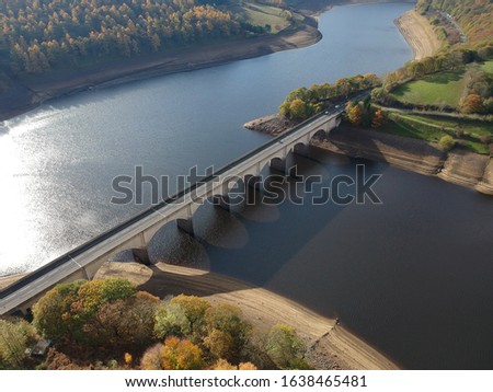 Aerial view of Ashopton Viaduct and the Ladybower Reservoir in Derbyshire